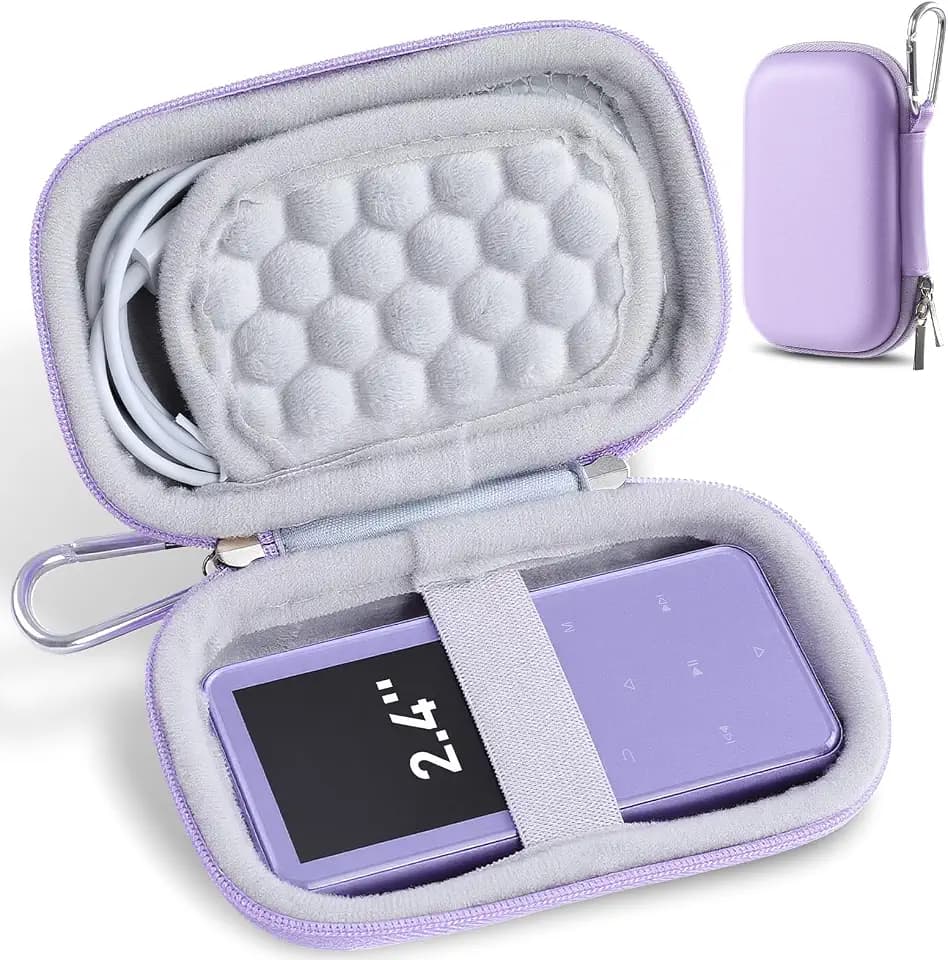 AGPTEK MP3 Player Case for 2.4 inch MP3 Player, for AiMoonsa/for Picxiul/for YOTON/for AGPTEK/for Aiandcc/for Dyzeryk and Other MP3 Players Under 2.4 inch, with Metal Carabiner Clip(Purple)