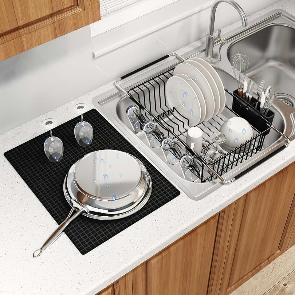 MAJALiS Expandable Dish Drying Rack Over Sink with Extra Drying Mat