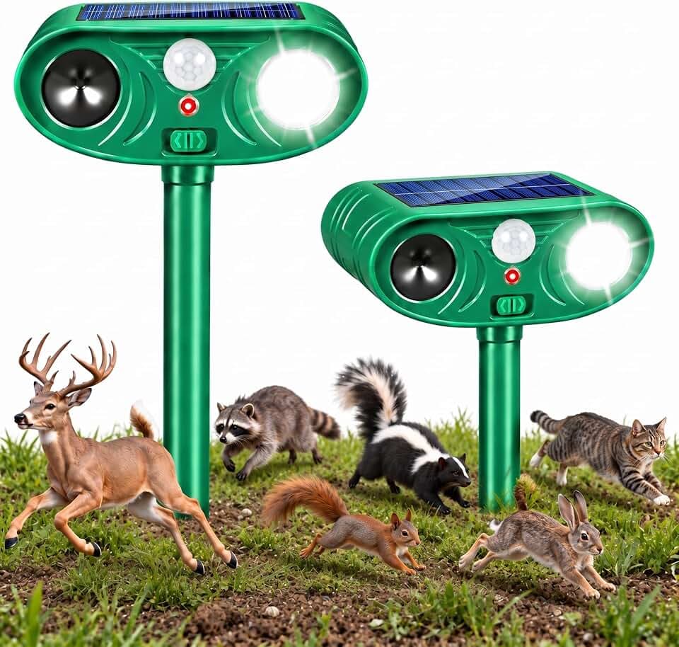 2 Pack Solar Ultrasonic Animal Repellent, Deer Repellent Devices for Yard