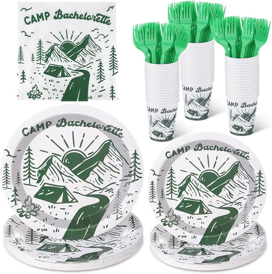 Zubebe 175 Pcs Camp Bachelorette Plates Cups Napkins Serves 25