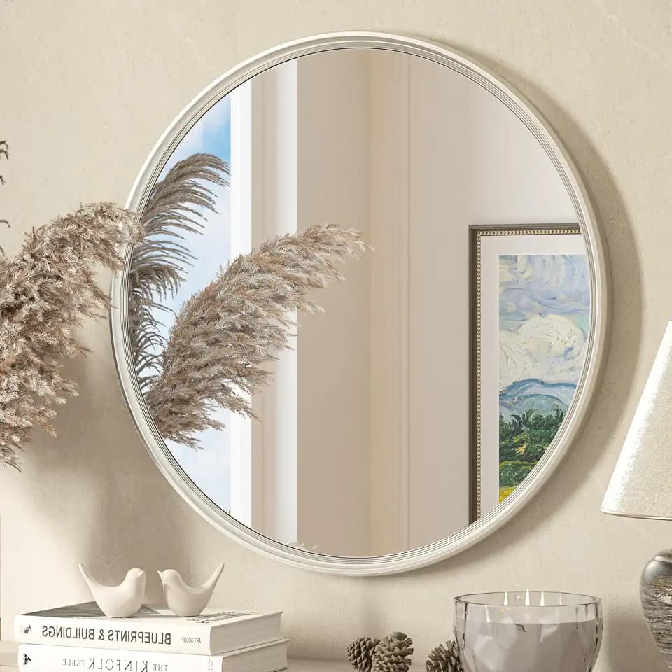 TETOTE Round Mirror 24 inch Brushed Nickel Mirror for Bathroom