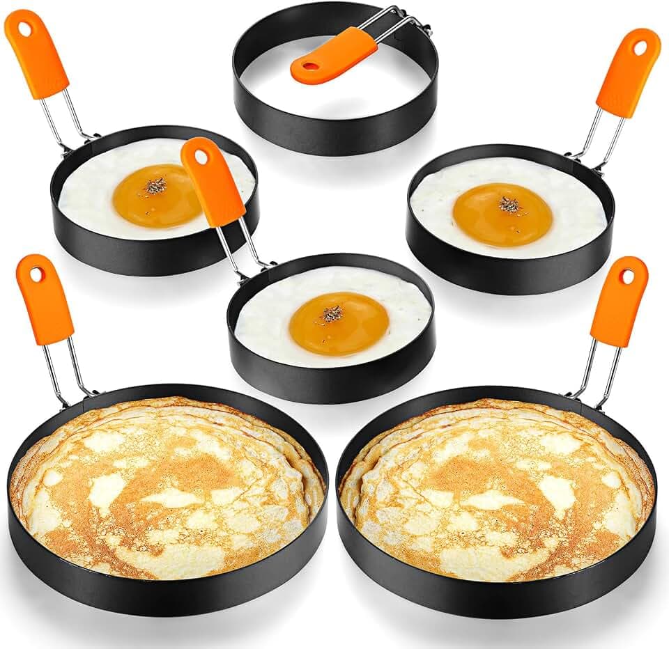 Patelai 6 Pcs Egg Rings for Griddle Nonstick Pancake Molds, 4, 6 Inch