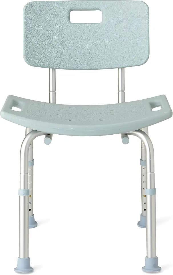 Medline Shower Chair Bath Bench with Back, Supports up to 300 lb, Infused with Microban Antimicrobial Protection, Light Blue