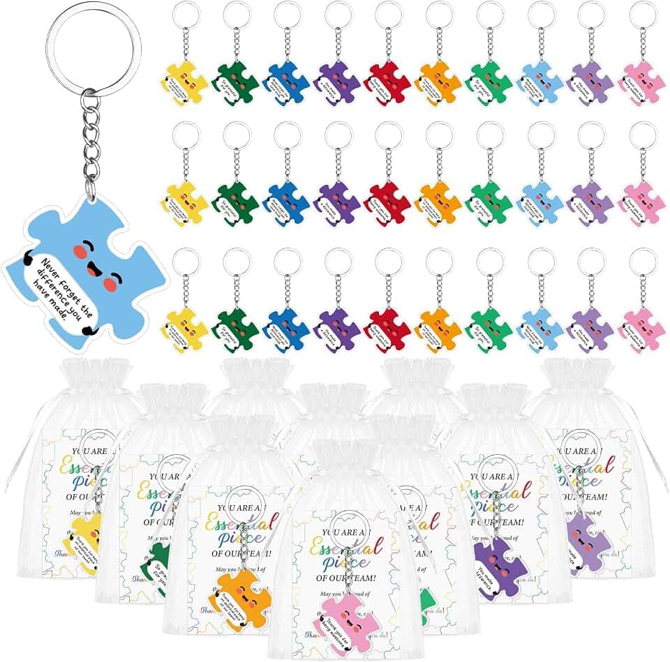 30 Set/50 Set/80 Set Dankeskarten Puzzle Schlüsselanhänger für Team Wertschätzung Geschenke Acryl Schlüsselanhänger mit Dankeskarten für Mitarbeiter, Mitarbeiter, Kollegen, Lehrer