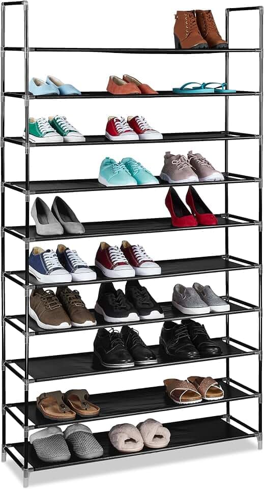 Relaxdays Schuhregal Stoff, HBT: 175,5x100x29 cm, schwarz