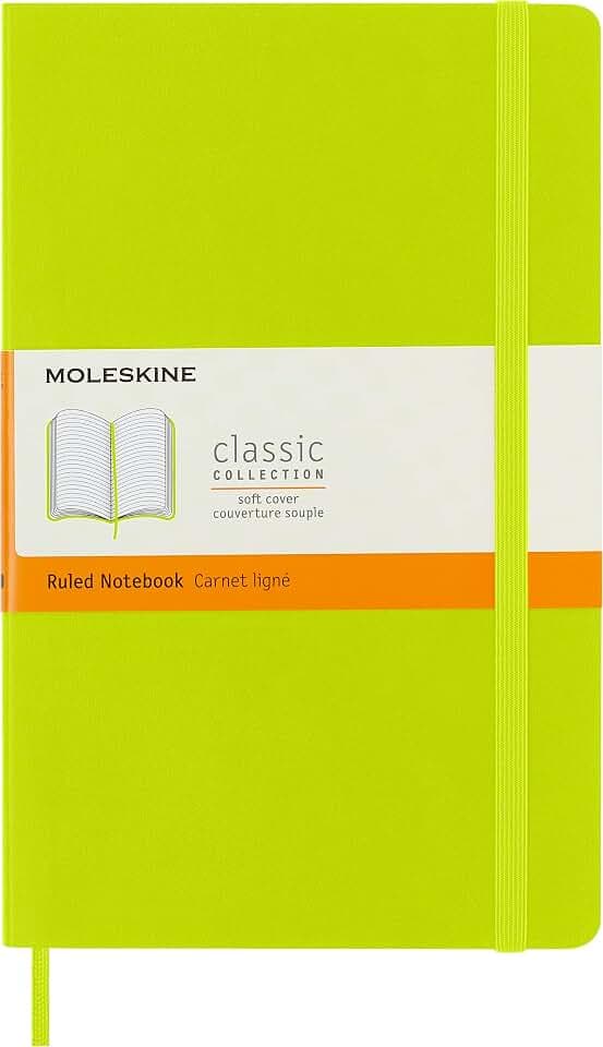 Moleskine - Klassisches Notizbuch, Linierte Seiten, Softcover und elastischer Verschluss, Größe 13 x 21 cm, Farbe Zitronengrün, 240 Seiten