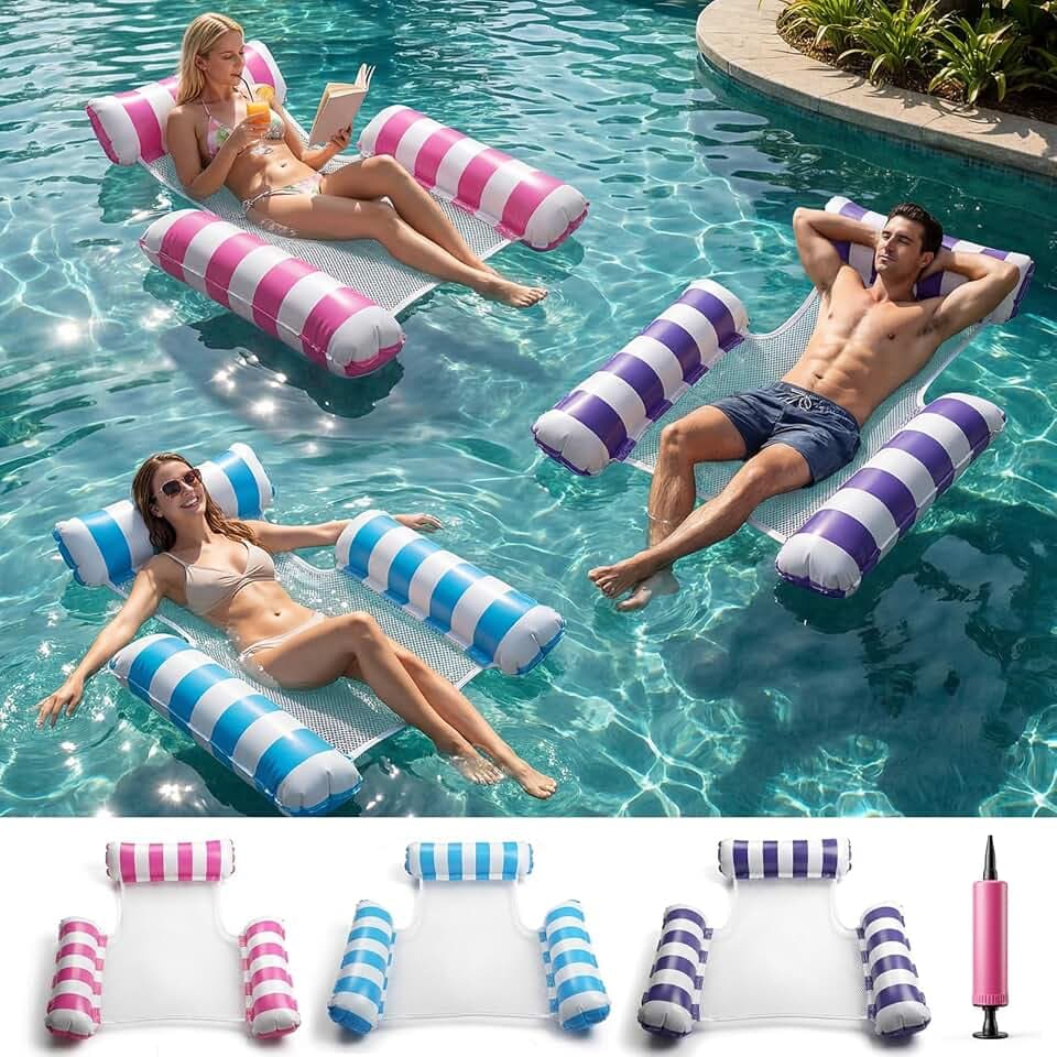 3-Pack Inflatable Pool Float Chairs for Adults with Headrests and Armrests