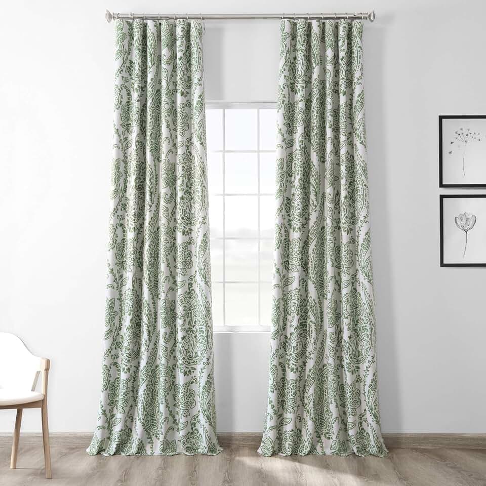 HPD Half Price Drapes Floral Printed Rod Pocket Room Darkening Curtains For Bedroom & Living Room (1 Panel) 50W X 108L, Tea Time China Green
