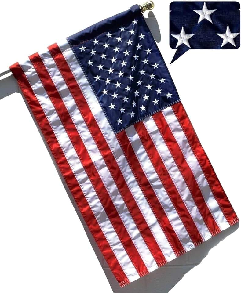 US Flag Factory - 2x3 FT U.S. American Flag (Pole Sleeve) (Embroidered Stars, Sewn Stripes) Outdoor SolarMax Nylon, UV Fading Resistant - Made in America