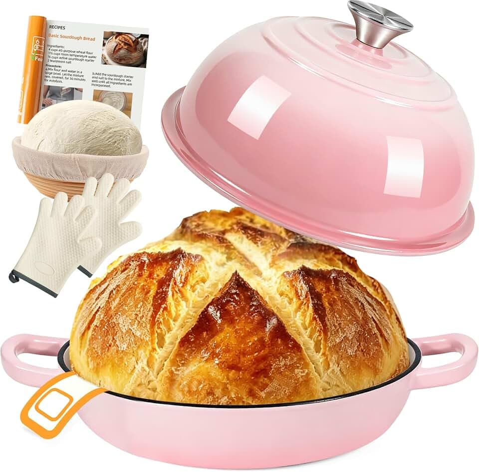 AHJ Gusseisen Topf Brot Backen,5,7L Emaille Dutch Oven für Sauerteig Brot