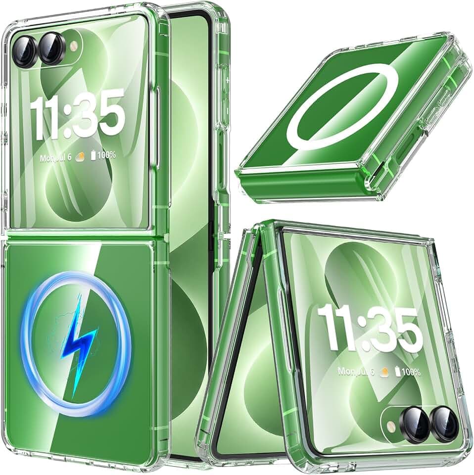OWKEY für Samsung Galaxy Z Flip 8 Hülle,Magnetisch Samsung Flip 8 Hülle Kompatibel mit Magsafe,[Militärschutz Stoßfest] Handyhülle Samsung Flip8 Case Transparent Rückseite Dünn Cover Schutzhülle,Clear