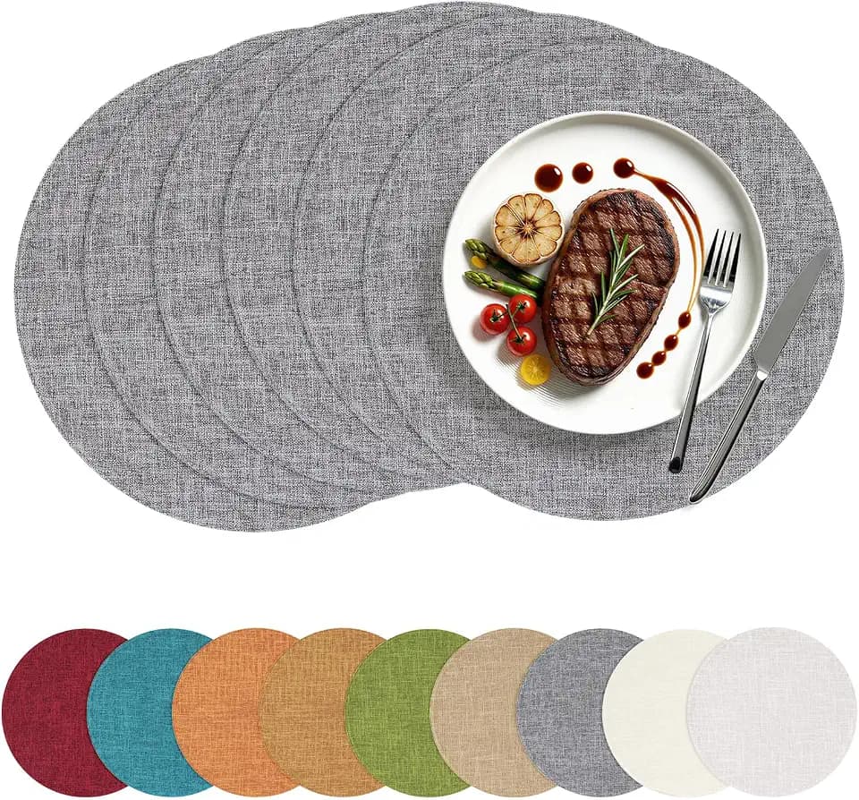 homing Faux Cotton Linen 15 Inch Round Cloth Place mats, Set of 6