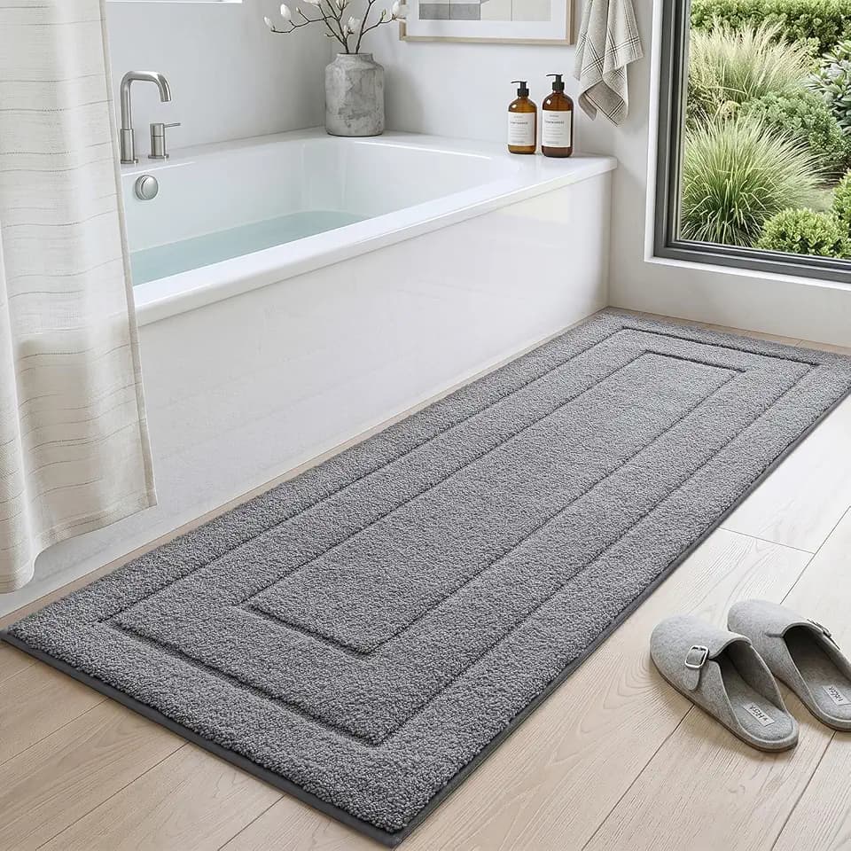 DEXI Badematte rutschfeste, weicher Mikrofaser, Grau, 60 x 150 cm