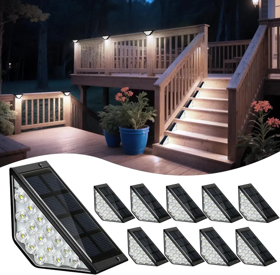 BKBB PPBB Solar Step Lights for Outside, Solar Stair Lights Outdoor Waterproof, Deck Step Lights for Fence, Patio, Yard, Porch, Front Door, Sidewalk, Garden, Patio Decor (10, Cool White)