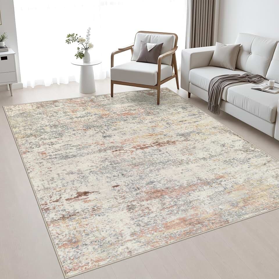Area Rug Living Room: 4x6 Modern Washable Indoor Soft Carpet Taupe