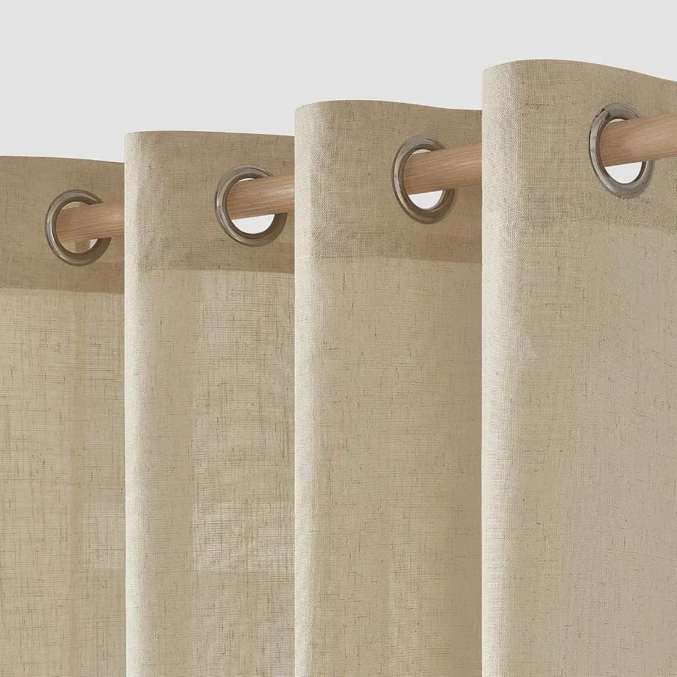 MIULEE Voile Gardine Leinenoptik Ösen 2er Set B140 H225 Beige | Luftige halbtransparente Voile mit Leinenoptik und Metallösen, modern, dekorativ für Wohnzimmer, Schlafzimmer und Küche