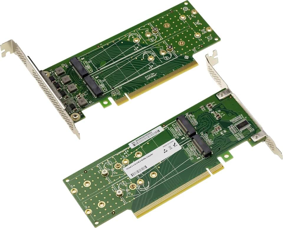 KALEA-INFORMATIQUE Doppelseitige PCIe Gen 4.0 x16-Controller-Karte für 4 SSD M.2 NVMe M Key Low- oder High-Profile-Montage