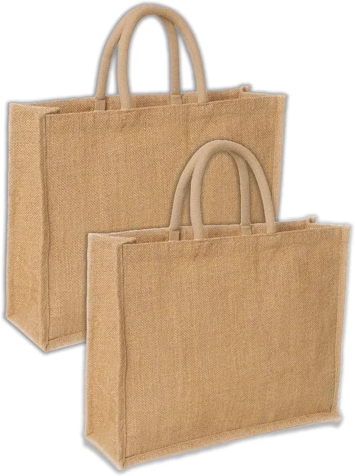 IPEA 2x Jute Tasche zum Einkaufen, Verbringen und für die Freizeit – 2 Stück – Shopper aus echter natürlicher Jute – Einkaufstasche für Abend, Meer, Strand – Retro Elegantes Design – 43 x 34 cm