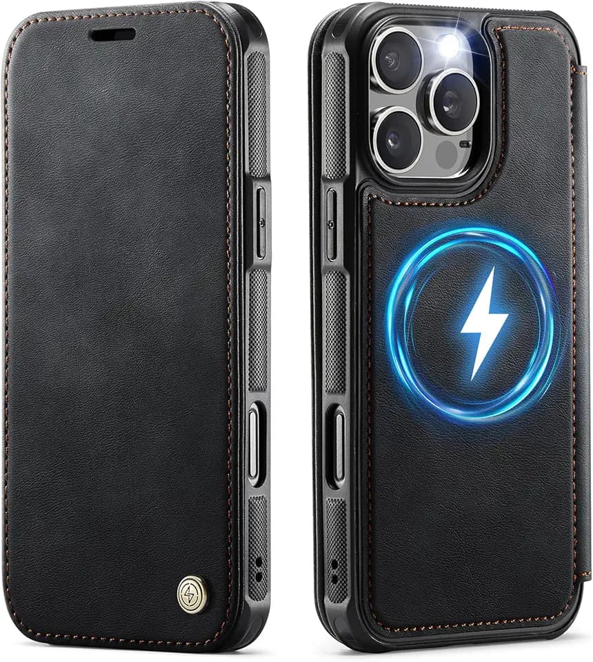 for iPhone 16 Pro Max Slim Case Wallet Wireless Charging, Black