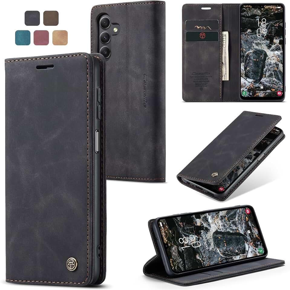 Handyhülle für Samsung Galaxy A25 5G Hülle, Premium Lederhülle Weiches Vintage-Nubukleder Faltbare Ständer Klapphülle Kartenfach Standfunktion Schutzhülle für Samsung Galaxy A25 5G -Schwarz