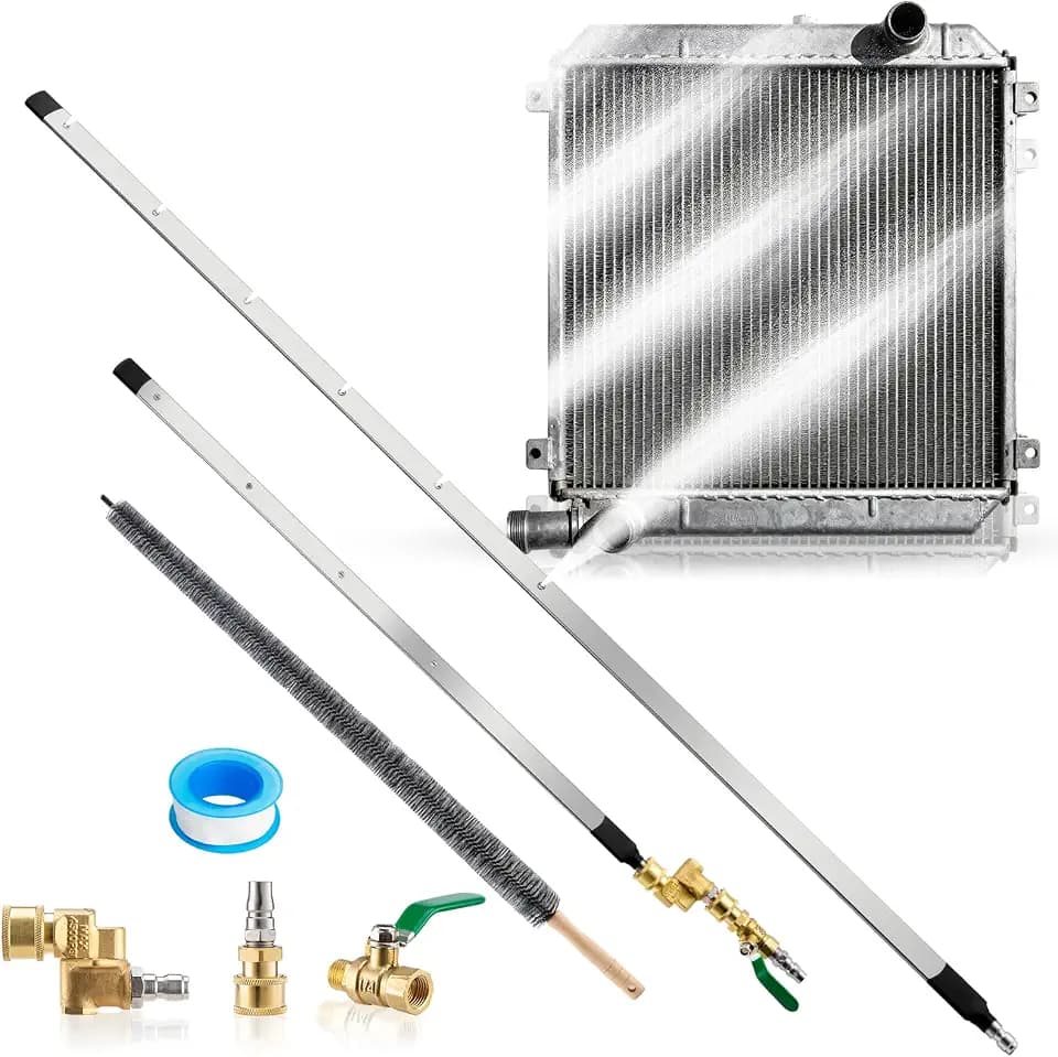 REALYOU 40"+24" Radiator Cleaning Wand, 4500 PSI Radiator Cleaner Wand Water & Air Dual-Use, Radiator Cleaning Tool with 25° Fan Nozzle, Brush, Quick Coupler, Radiator Cleaner for Car, Truck, RV