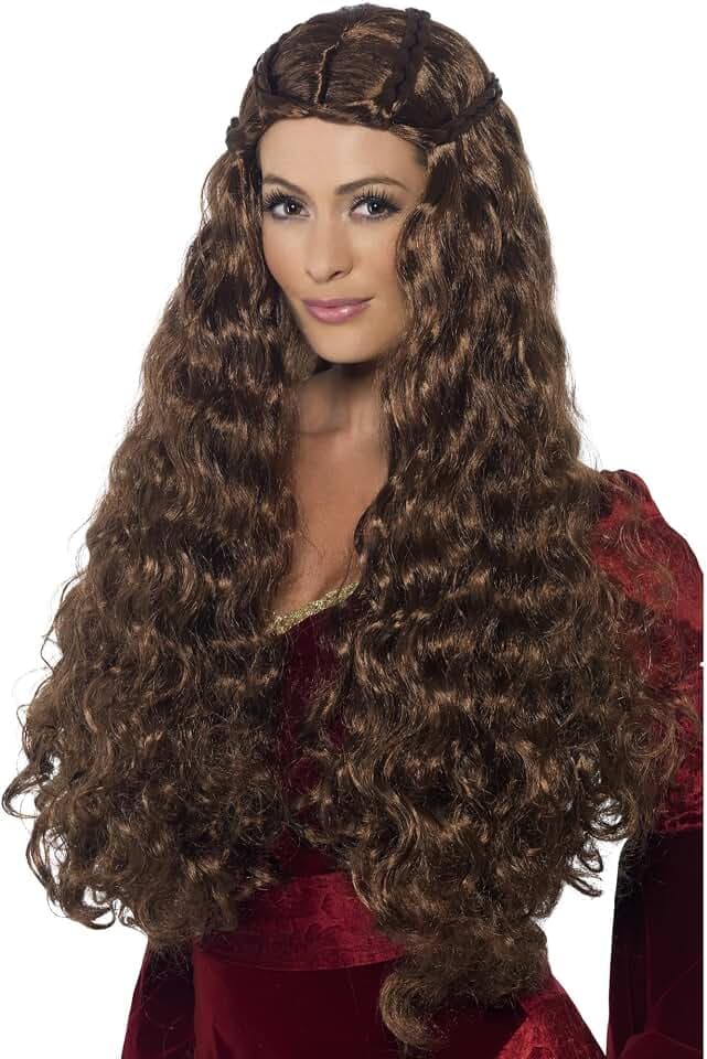 Smiffys Mittelalterliche Prinzessin Perücke, Braun, Zusatslange, mit Flechten Halloween