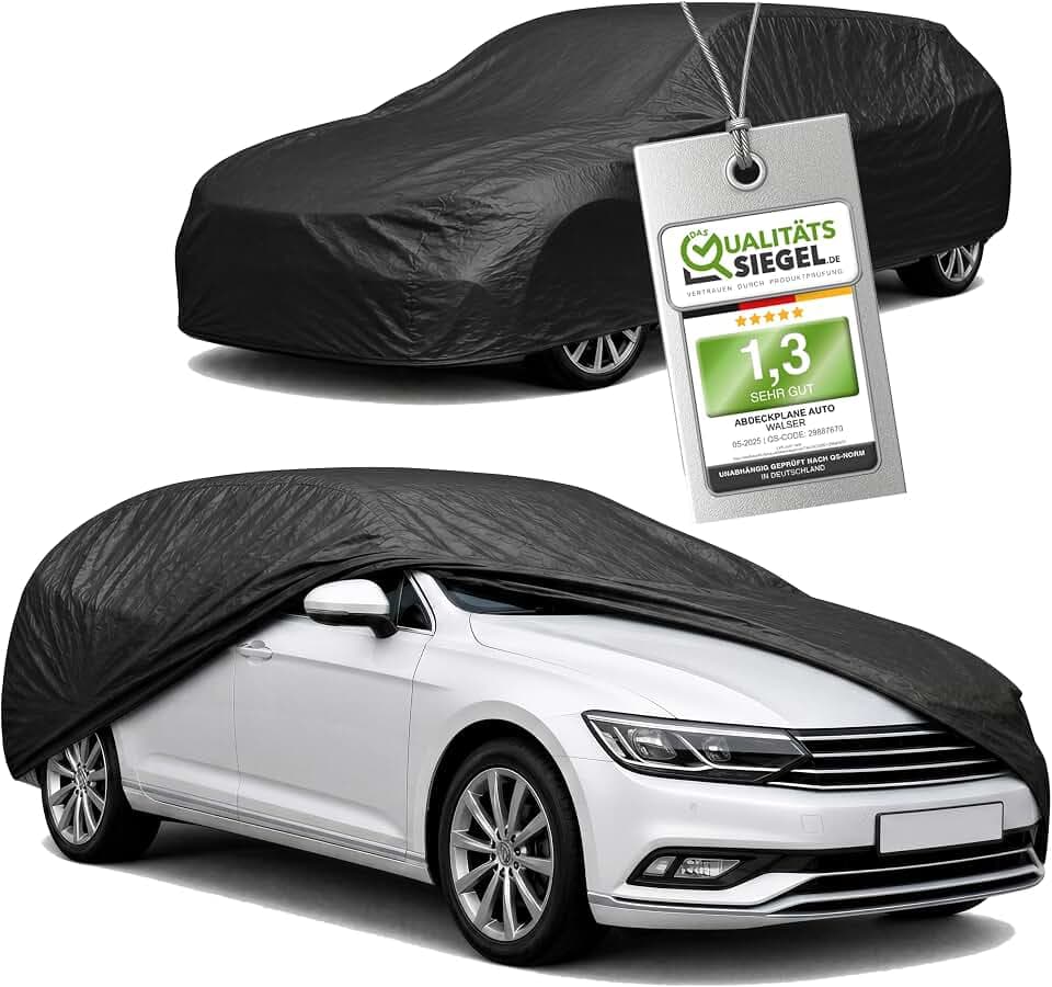WALSER Abdeckplane Auto All Weather, Abdeckung wasserdicht, 100% wetterfeste PKW Garage Zelt Sommer/Winter, Autoabdeckung Outdoor, Schutzdecke wasserdicht, Autoplane Vollgarage Größe 5 Kombi schwarz