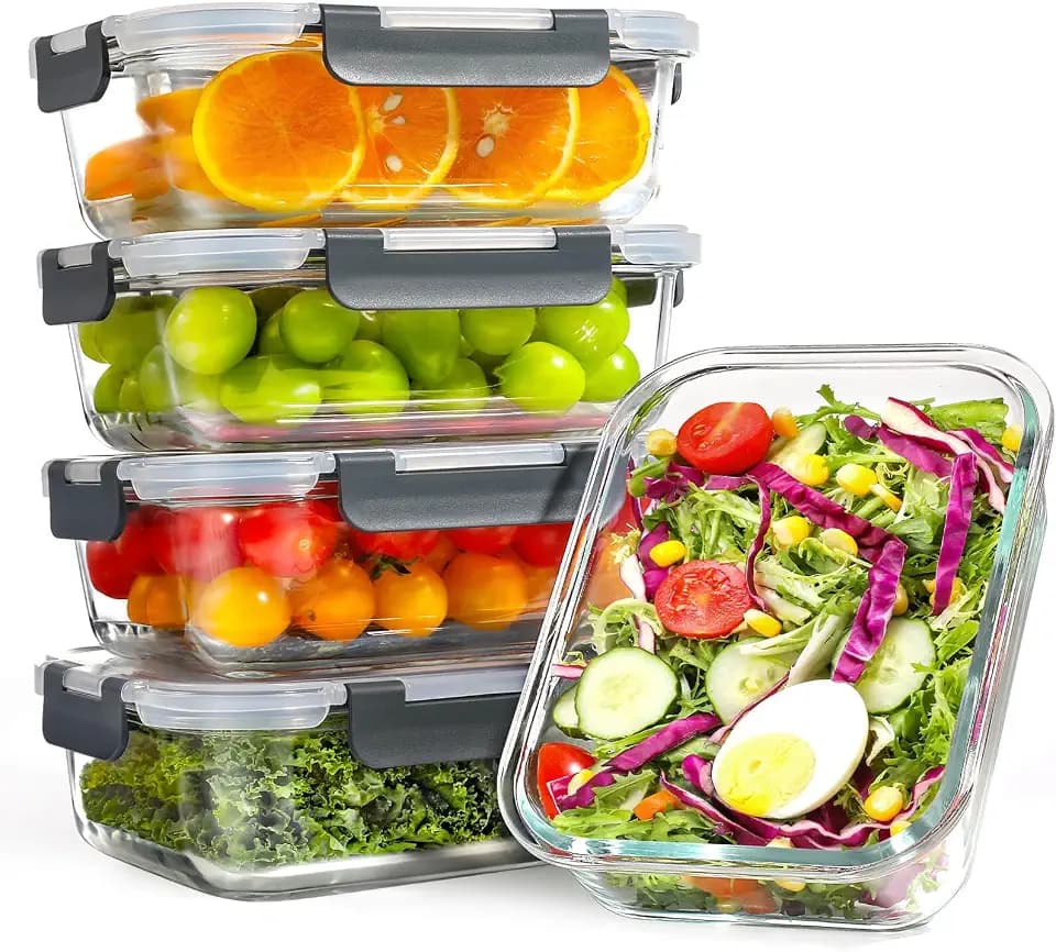 YASHE 5 Teile Glasbehälter mit Deckel, 1040ml Stapelbar & Luftdicht Meal Prep Boxen Glas für Spülmaschinenfest, Mikrowellen & Gefrierschrankgeeignet - Auslaufsicher, BPA-Frei Glasdosen mit Deckel Set