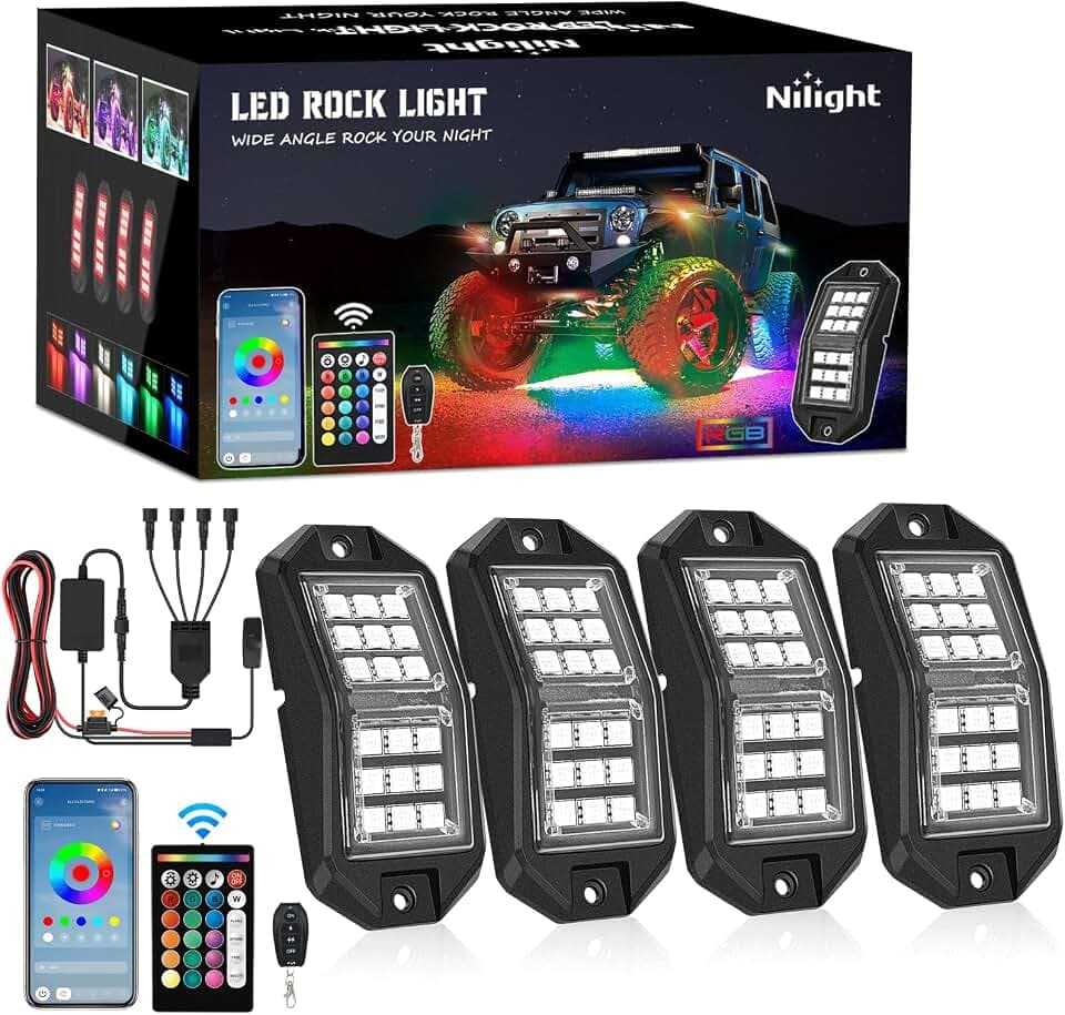 Nilight RGB LED Rock Lights Kit 4 PCS 18LED Wide Angle Wheel Well Light
