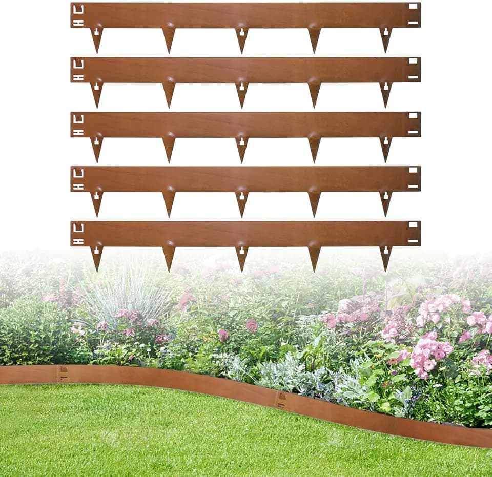Rasenkante Cortenstahl, 3.5ft Rasenkanten, 15cm hoch Beeteinfassung, Mähkante Beetbegrenzung Flexible für Garten, Wetterbeständig-5 Stück