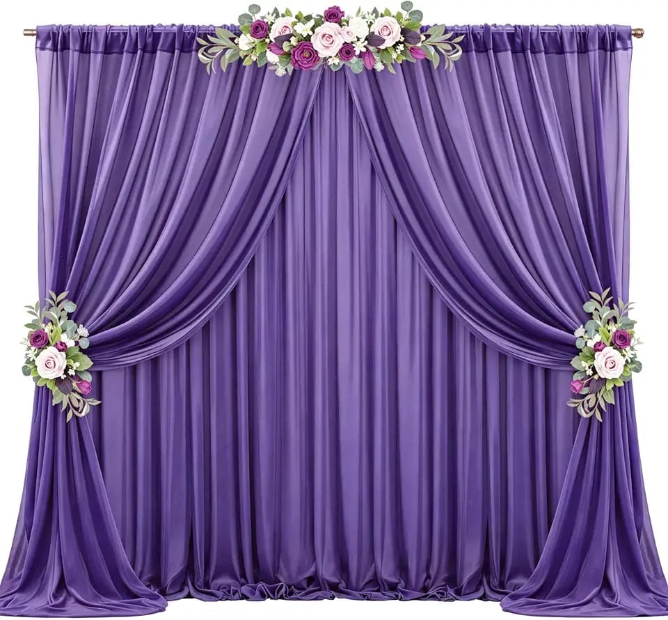 20ft x 10ft Purple Backdrop Curtains, Wrinkle-Free Sheer Chiffon Fabric Photo Backdrop Drapes for Wedding Arch Party Ceremony Stage Photography Decorations