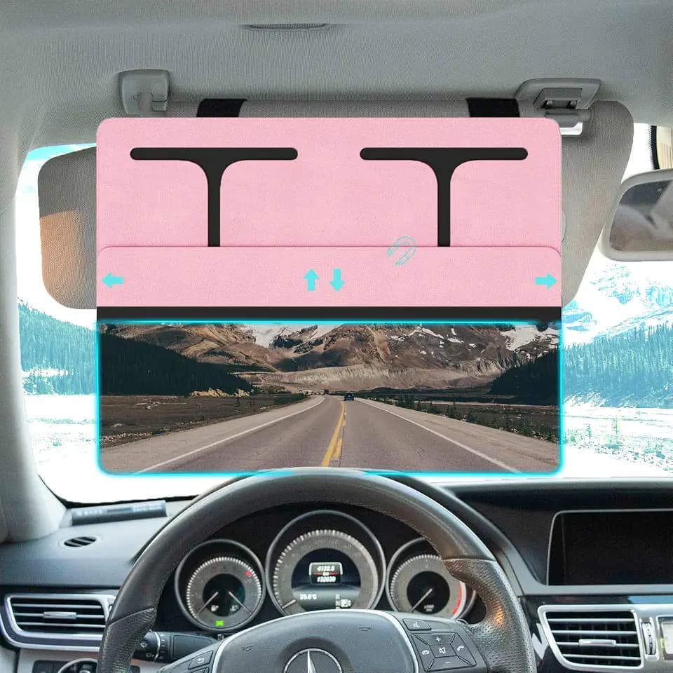 NAZZO Car Visor Extender Sun Blocker, Polarized Sunvisor Extension with Removable Magnetic PC Lens, Anti Glare Car Visor Extended for Safe Driving, Universal for SUV, Family Automotive, Pink