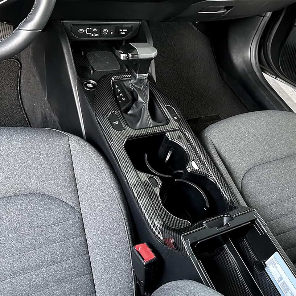 Center Console Gear Shift Panel Frame Cover Trim, Car Gear Shift Knob Console, Panel Trims,Cup Holder Frame Cover, Compatible with Kia K4 2025 Accessories (Carbon Fiber Pattern)