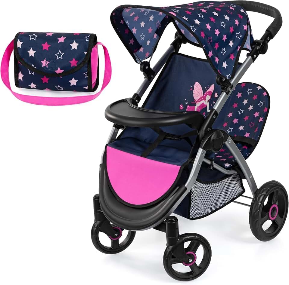 Bayer Design Zwillingspuppenwagen, mit Tasche, höhenverstellbar, klappbar