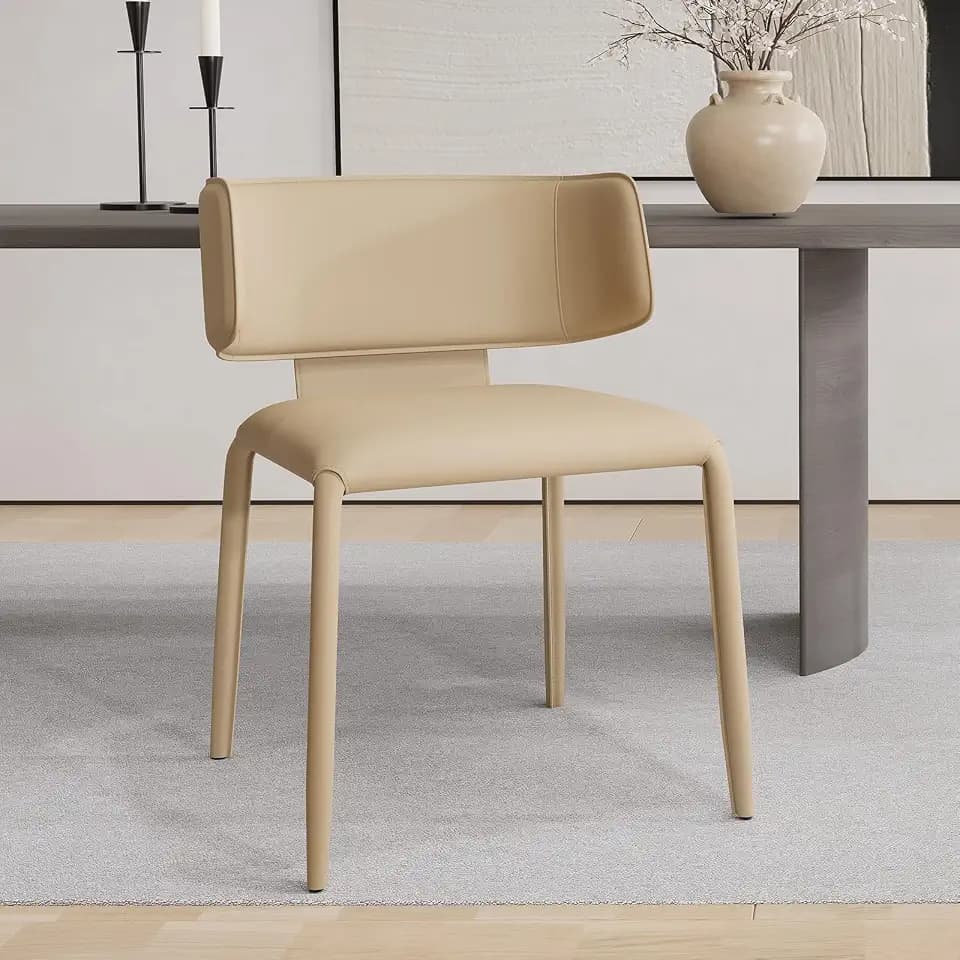 YOUNUOKE Sattelleder Esszimmerstuhl, Küchenstuhl Einzeln, Polsterstuhl Stahlbeine Moderne minimalistische, für Küche, Wohnzimmer, Schlafzimmer, bis 150kg belastbar, C-förmige Rückenlehne, Khaki
