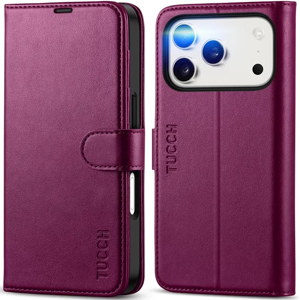 TUCCH Wallet Case for iPhone 18 Pro/17 Pro (6.3"), 4 Card Slot, Plum Purple