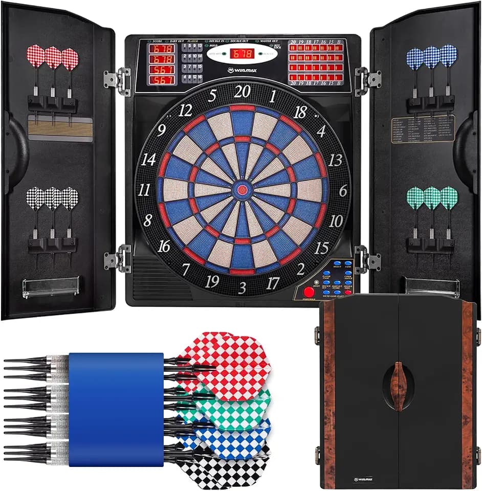 WIN.MAX Electronic Dart Board Cabinet Set for Adults, Black