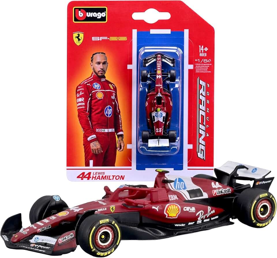 Bburago – F1 Ferrari SF-25#44 Lewis Hamilton 2025, Diecast-Modellauto im Maßstab 1:64, detaillierte Nachbildung eines Formel-1-Rennwagens, offiziell von Ferrari lizenziert, Sammlerblister, 14+