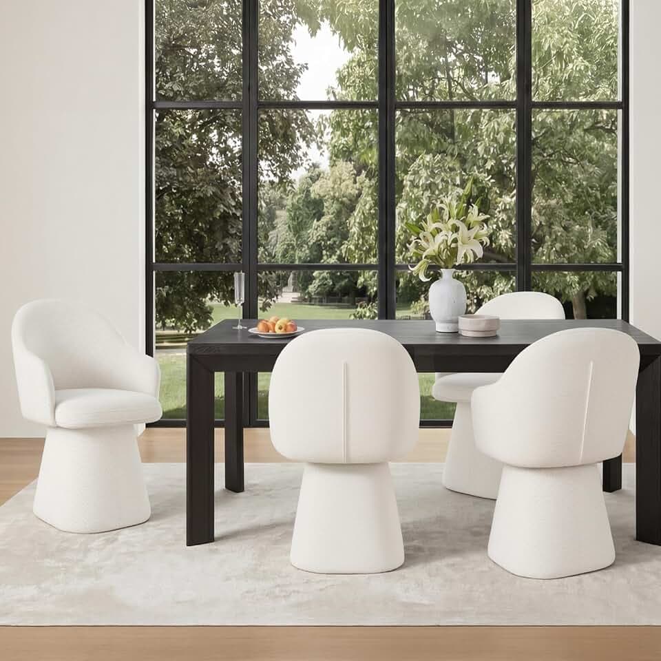 KISLOT Swivel Dining Chairs Set of 4, Upholstered Modern Barrel Dining Chairs with 360° Swivel Base, Chenille Velvet Fabric Accent Kitchen Chairs with Arms, Padded Dining Room Chairs, Cream