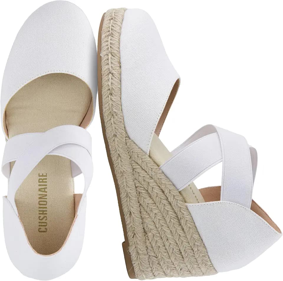 CUSHIONAIRE Chica Espadrille Wedge Sandals for Women Slip On Closed Toe Women Shoes with Elastic Straps and Stylish Everyday Comfort