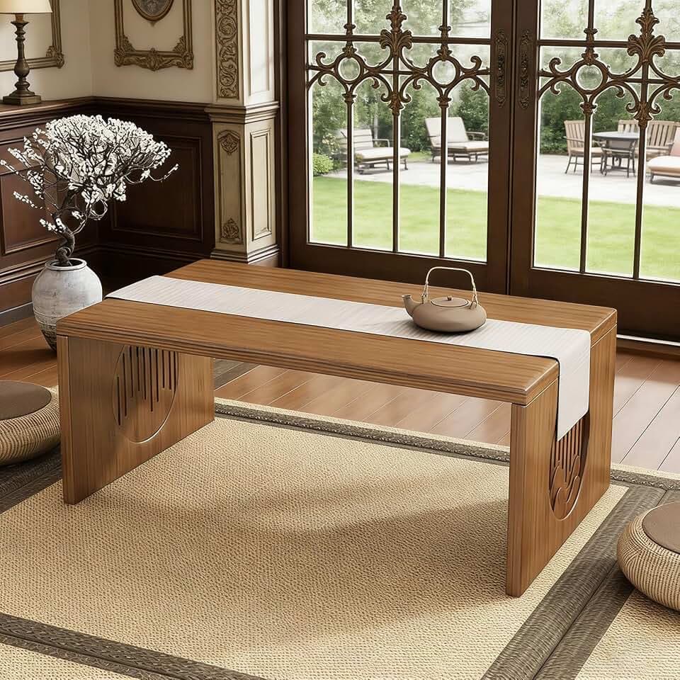 Japanese Floor Table Japanese Folding Coffee Table, Solid Wood Bamboo Japanese Tea Table for Sitting On The Floor, No Assembly Japanese Low Sitting Coffee Table for Tatami, Easy Storage 