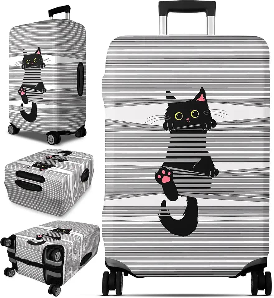 Slohif Luggage Cover for Suitcase Tsa Approved Protector - Grey Cute Cat Striped Luggage Sleeve Large Suit Case Cover Travel Stretch Baggage Case Protective Washable Fit 28-30 Inch
