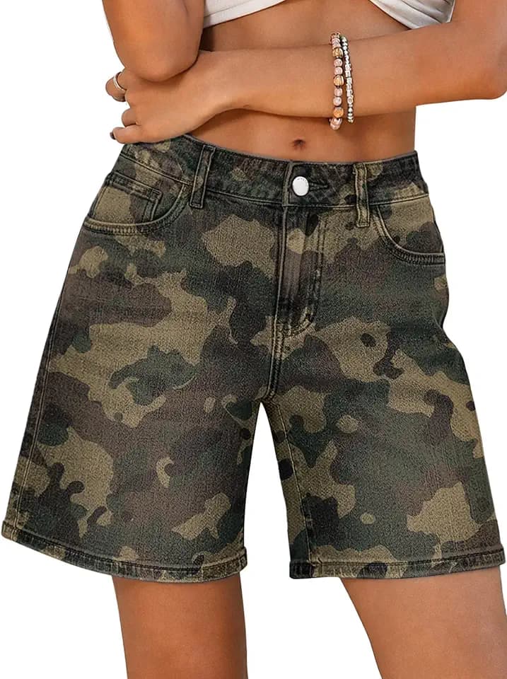 ELLEVEN Women's Baggy Jean Shorts, A-Line & Low Rise Stretchy Jorts