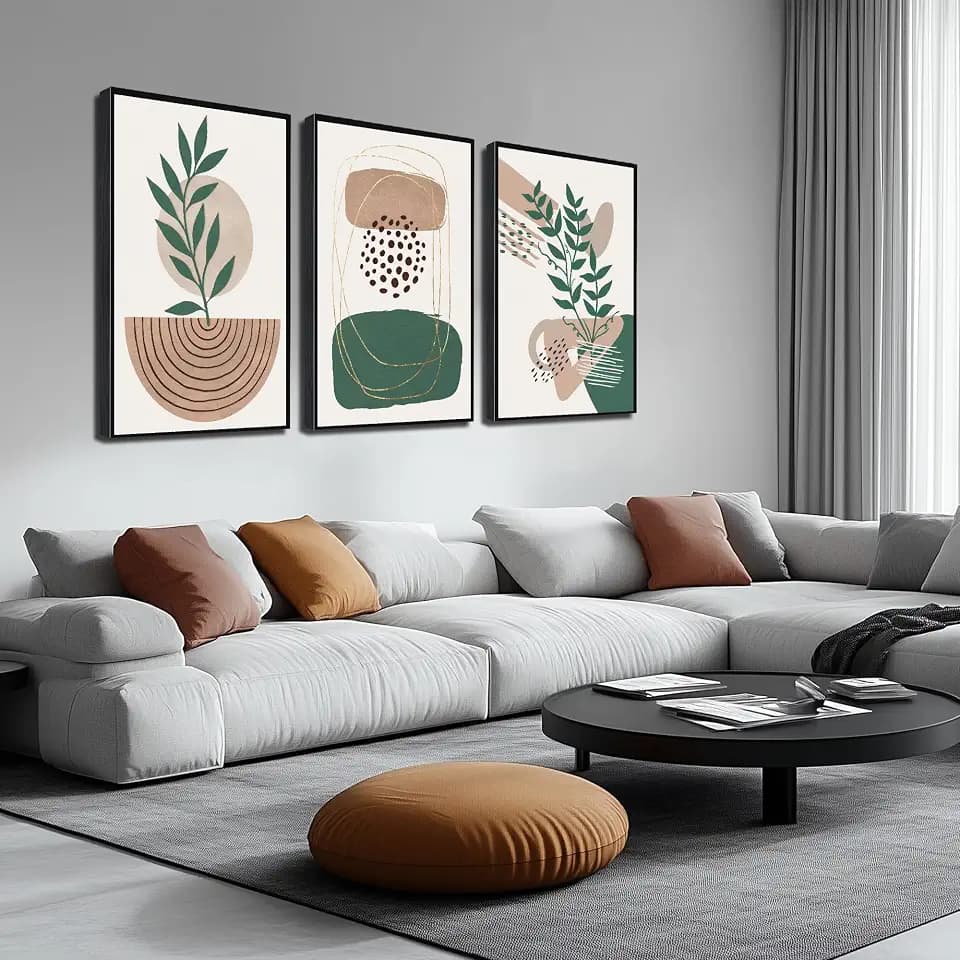 Framed Boho Wall Art for Living Room, Botanical Canvas Wall-Decor for Bedroom, Bohemian Minimalist Picture Prints, Size 24 x 36 Inches 3-Pieces