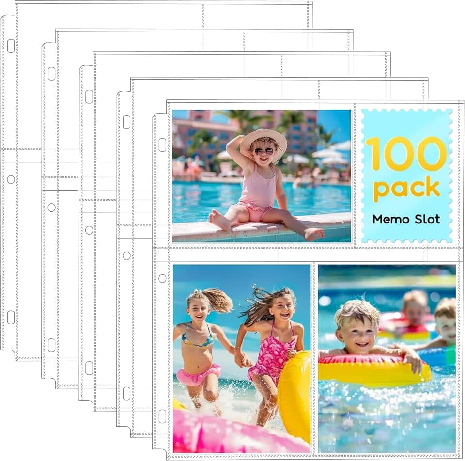 Fabmaker 100 Pack 4x6 Photo Sleeves for 3 Ring Binder, Hold 600 Photos