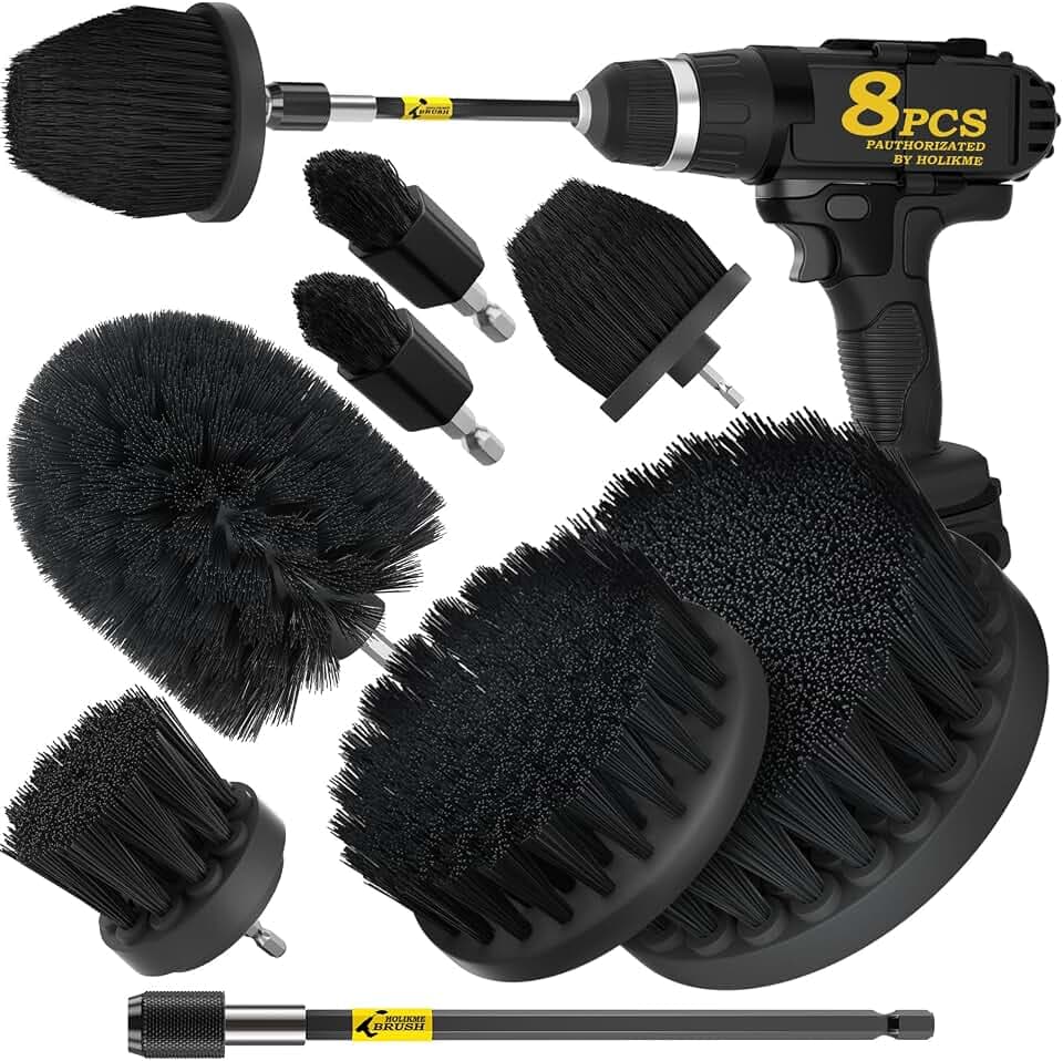 Holikme 8Pc Drill Brush Set - Scrub Brushes with Extension for Home Clean