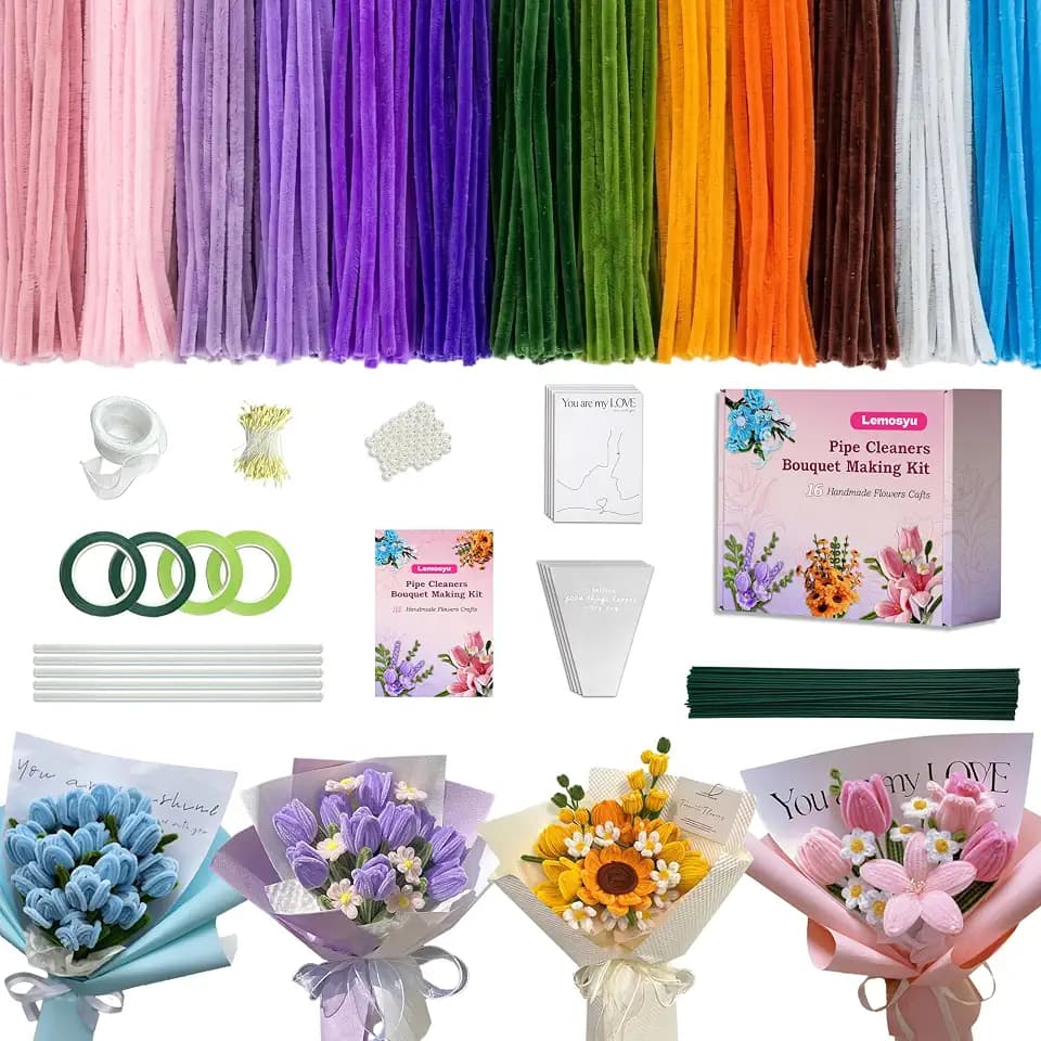 Lemosyu 850PCS Pipe Cleaner Flower Kit,24 Unique Flower Designs