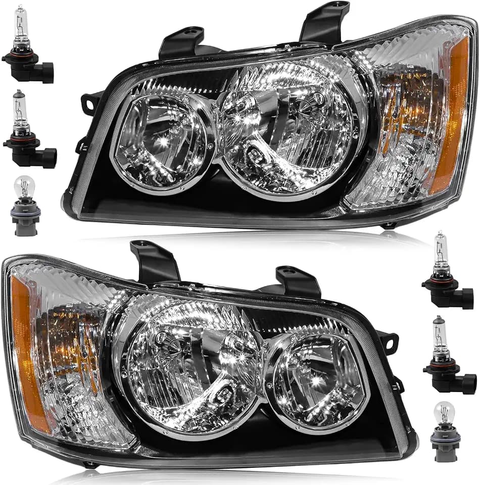Headlight Assembly Compatible with Toyota Highlander 2001-2007, Chrome Housing Amber Corner