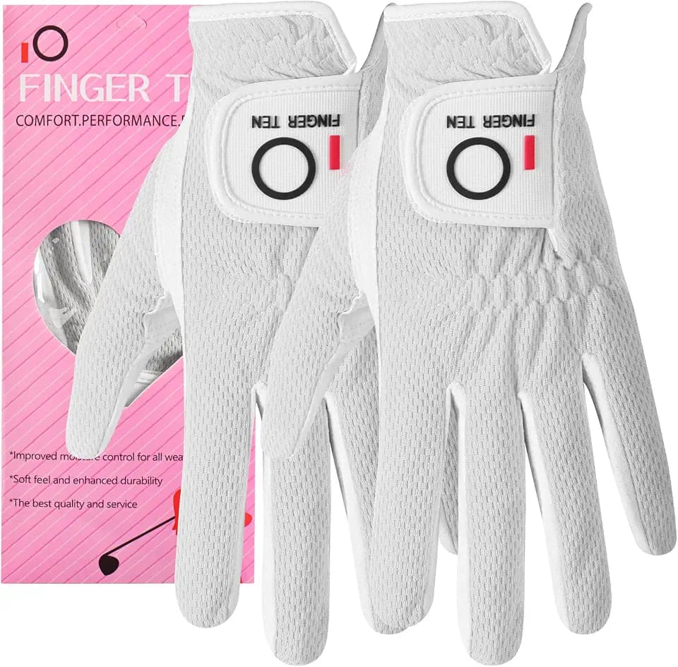 FINGER TEN Golf Gloves Women Rain Grip 2 Pack