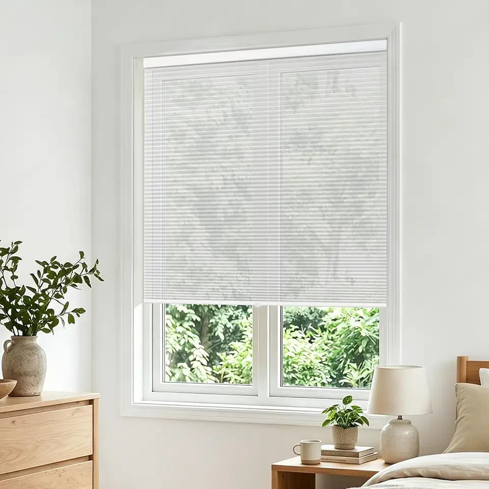 Allesin Cordless Light Filtering Cellular Shades, Honeycomb Blinds for Windows, Thermal Insulated & Privacy Protection, Soft Light Window Coverings for Living Room & Office, White, 34" W x 64" H